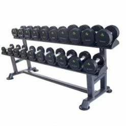Physical Company PU Dumbbell Sets With Saddle Racks - 6, 10, 12, 16, 20 Pair Options (1-70kg)