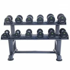 Physical Company PU Dumbbell Sets With Saddle Racks - 6, 10, 12, 16, 20 Pair Options (1-70kg)
