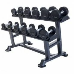Physical Company Rubber Dumbbell Sets With Saddle Racks - 6, 10, 12, 15 & 20 Pair Sets