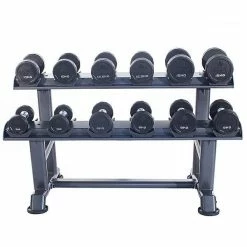 Physical Company Rubber Dumbbell Sets With Saddle Racks - 6, 10, 12, 15 & 20 Pair Sets